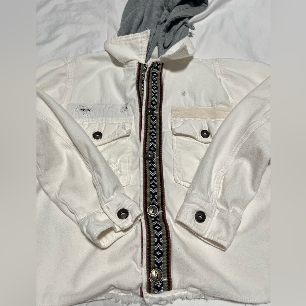Free People Women’s Weekend Wanderer White /Gray Hood LS BD Cotton Jacket Size S - Picture 12 of 16